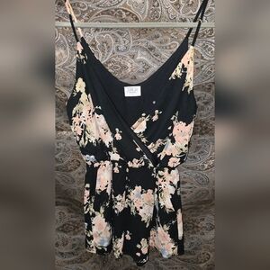 Black floral silky strappy top.